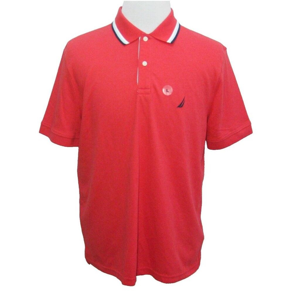 New Nautica Coral Red Polo Shirt Mens Large Short Sleeve Logo Performance Top
